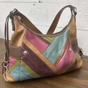 Vintage Leather Purse-Fossil Shoulder Bag-Multi Color Purse-Leather And Suede